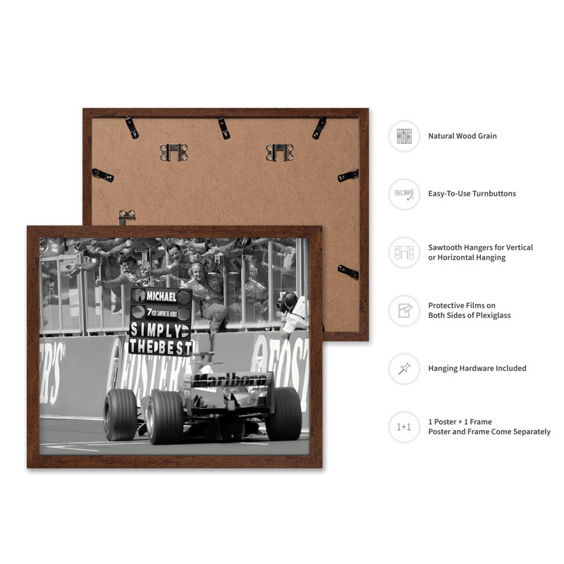 Car Racing sur circuit, Poster, 16"H x 20"W, Brown Framed