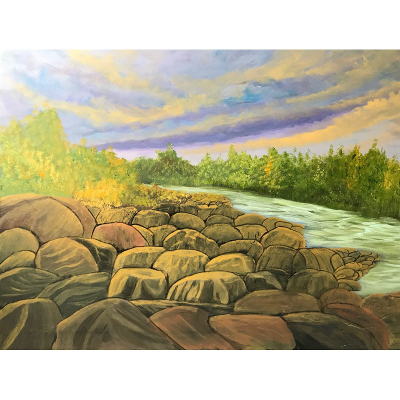 La rivière par Alicia Lopez - Peinture, Toile encadrée noire, H 24 po x l 32 po