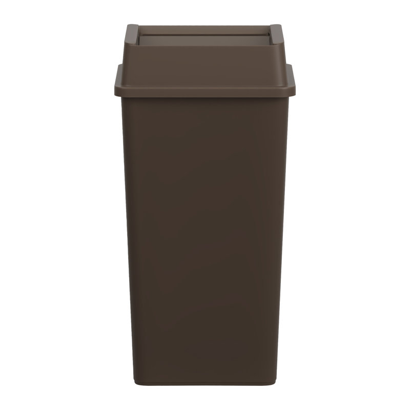 Poubelle carrée en plastique brun 50 gallons avec couvercle abattant et rebord renforcé, Brun