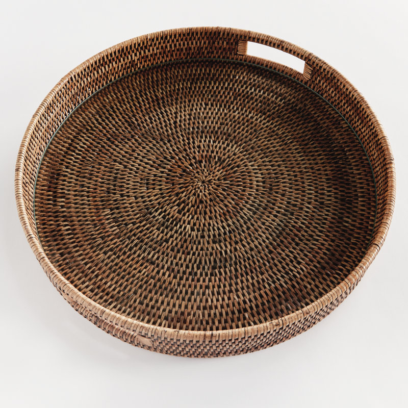 BURMA RATTAN ROUND SERVING TRAY LARGE