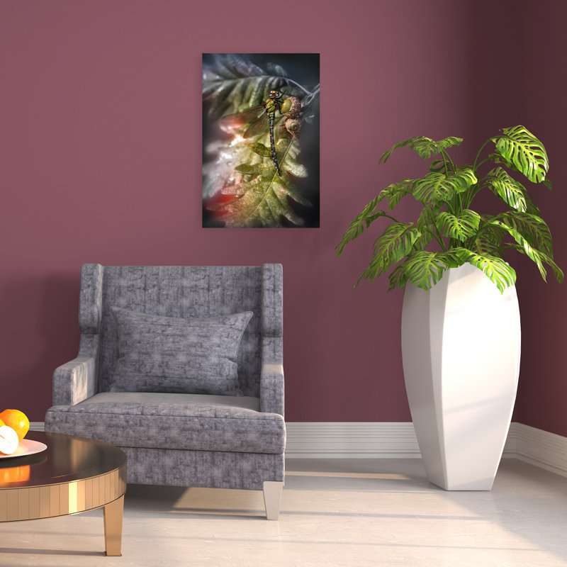 Dragonfly On Acorn Delicate Elegant Abstract Dragonfly Oak Autumn Forest Wall Art Print by Fabrizio Daminelli - Print