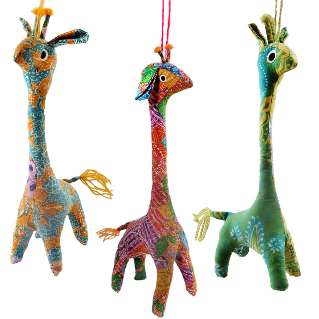 3-Piece Batik Sarong Fabric Giraffe Hanging Figurine Ornament Set The Holiday Aisle®