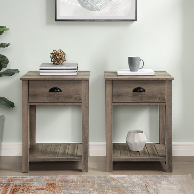 Schlosser Warfel Farmhouse Side Tables with Slatted Lower Shelf, Gray Wash