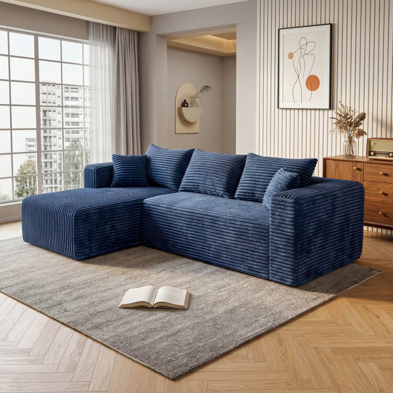 Causeuse en velours côtelé de 59 po de largeur, causeuse modulaire rembourrée avec ressorts ensachés et 3 coussins, aucun composant modulaire requis pour le salon et la salle multimédia