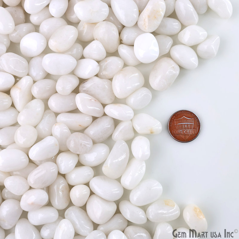 White Agate Tumbled Stone, Home Accent Vase Filler, Zen Garden, White, 0.98" H x 0.62" W x 0.62" D