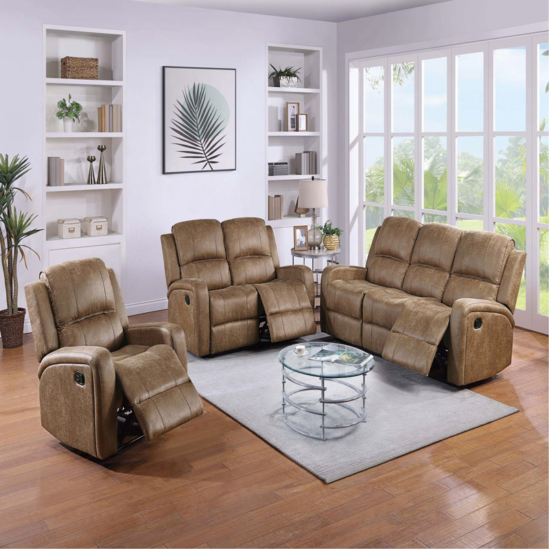 Modern Style 3Pc Living Room Set Square Arms Horizontal And Light Vertical Tufting Cushion Back Primary Living Room Furniture