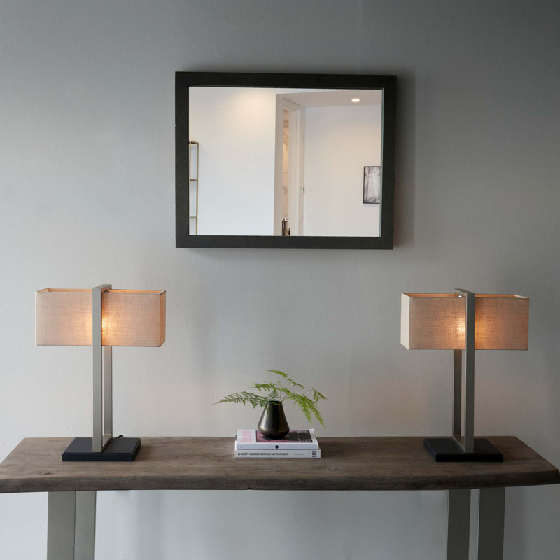 Quellenhof 50cm Bed Side Table Lamp Floor and Table Lamp Base Set with USB and Outlet, Satin Nickel Base/Natural Shade