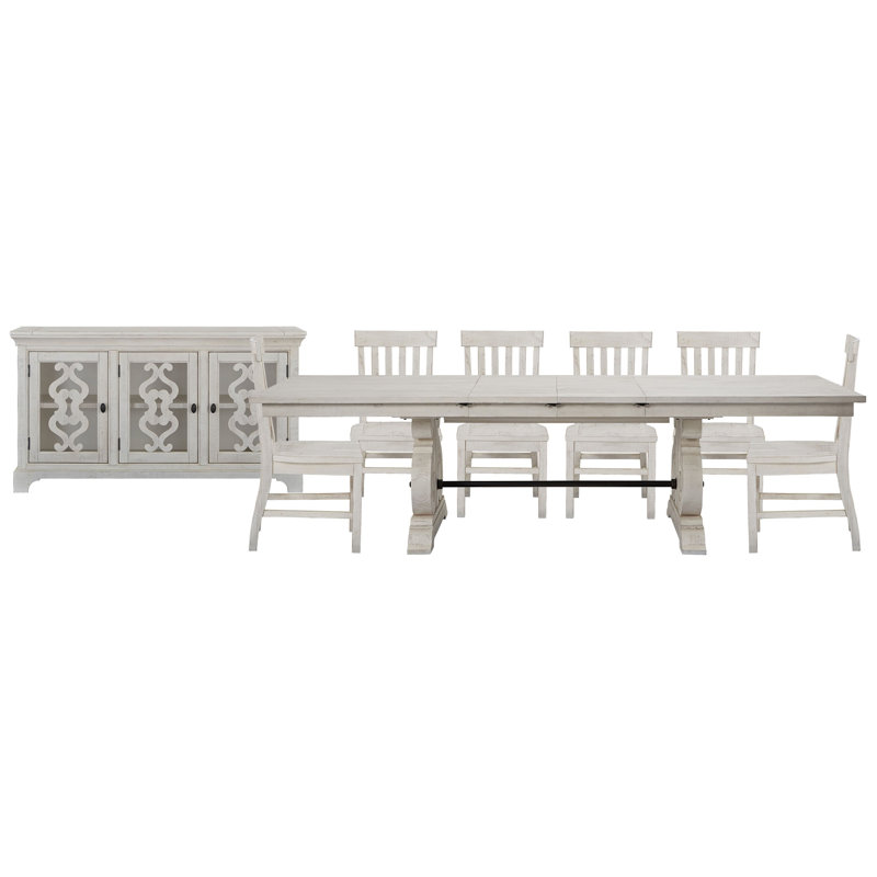 Extendable Rectangular Dining Table With 6 Side Chairs And Server, 8Pcs:Table,Server,6Chairs