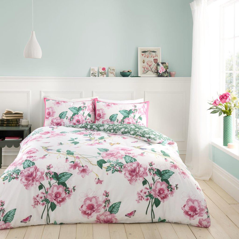 Floral Polycotton Duvet Cover Set with Pillowcases, Single Double King, Soft and Durable Quilt Cover Bedset, King