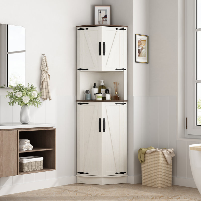 68"H Accent Cabinet, Corner Cabinet With Adjustable And Removable Shelves, White/Brown