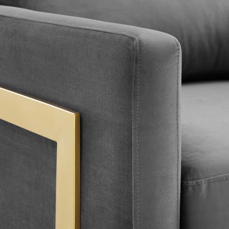 Posse Upholstered Fabric Accent Chair, Gray Polyester, Gold