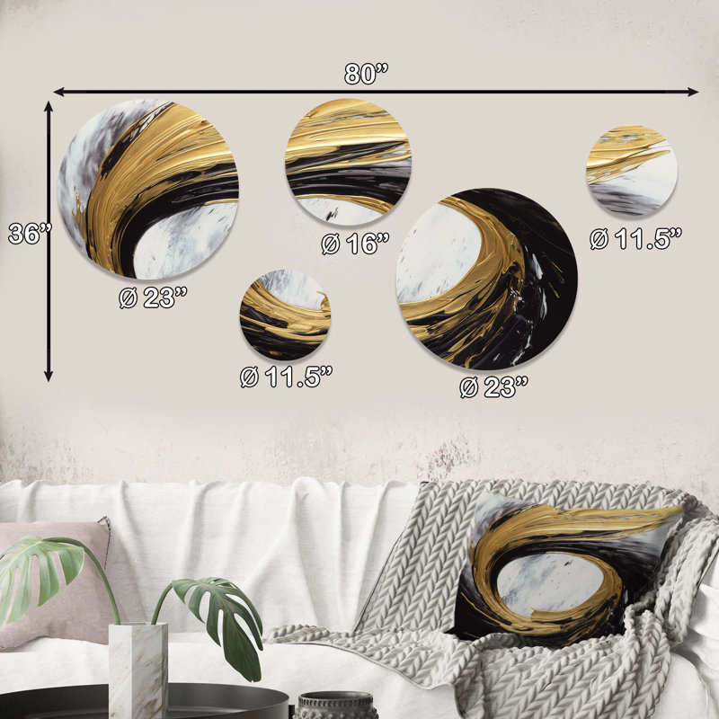 Ensemble de 5 décorations murales Golden Wave Reflections IV