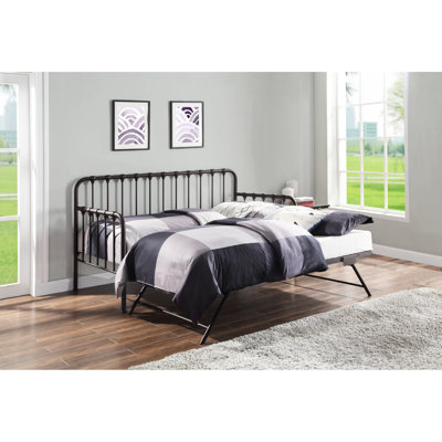 Lit de jour avec couchette relevable, structure en métal au fini bronze foncé pour la chambre à coucher, style classique, lit gigogne pliant pour les pieds et, sans sommier requis, matelas simple de moins de 8 pouces, poids de 300 lb