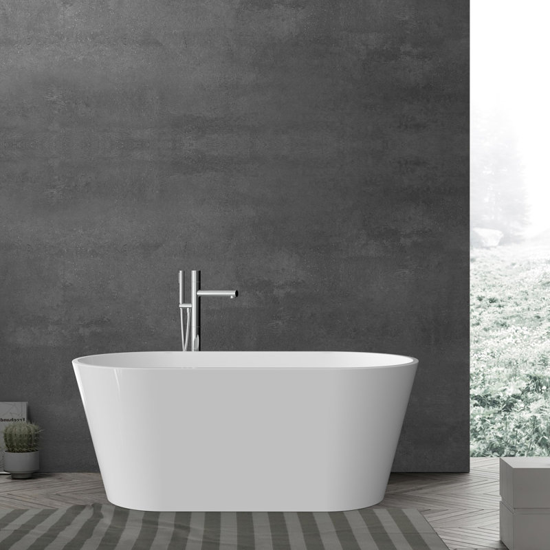 Baignoire autoportante, baignoire en acrylique de 67 pouces, baignoires de trempage autonomes avec trop-plein et drain en chrome