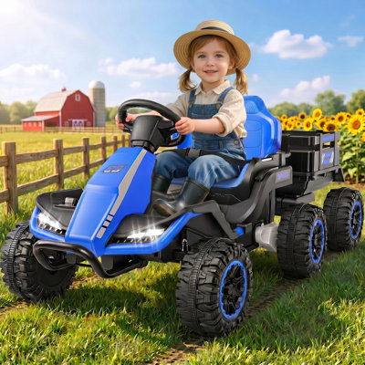 Alex 24V 6 roues sur camion tracteur avec télécommande, UTV pour enfants avec remorque amovible, moteur puissant 2 x 100 W, ceinture de sécurité, véhicules pour enfants en bas âge