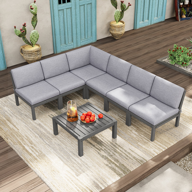 Ensemble de conversation pour le patio extérieur 6 personnes - gris, Coussin gris clair / structure grise