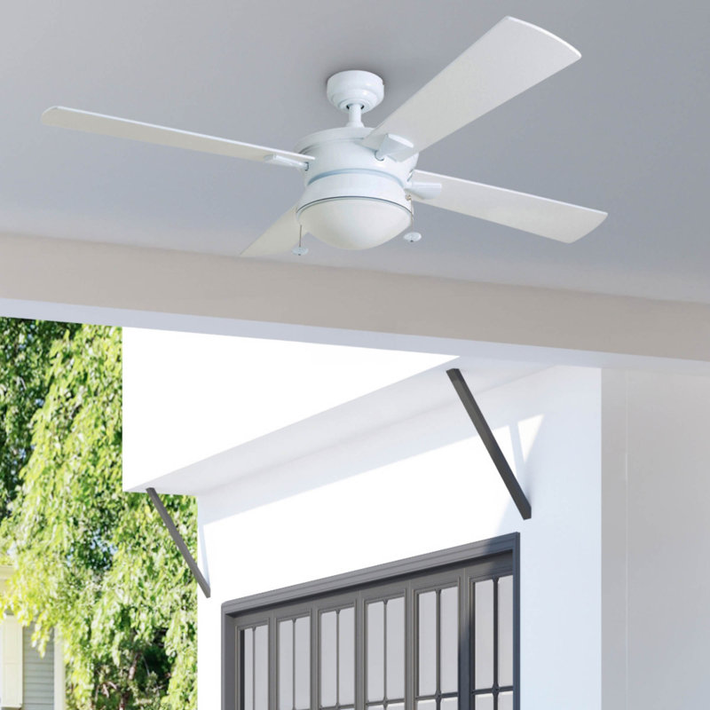 Ventilateur de plafond intérieur et extérieur 52 "avec lumière Auletta, Blanc / chêne argenté