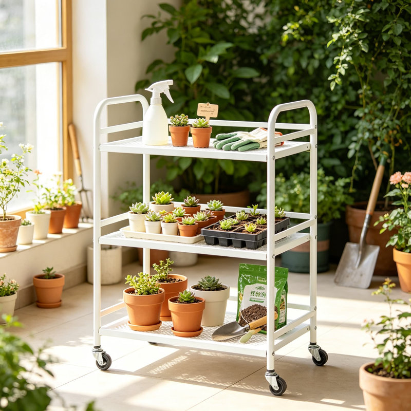 Chariot utilitaire roulant robuste pour l'organisation de la cuisine, du bureau et de la maison, chariot de rangement à 3 niveaux en maille métallique avec poignées latérales et roues robustes verrouillables