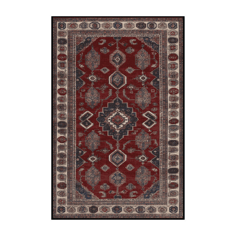 Tapis persan noir lavable à la machine, Rectangle 5 pi x 7 pi