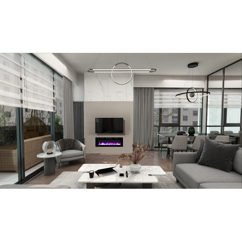 Black Electric Fireplace, 20" H x 42" W x 4.02" D