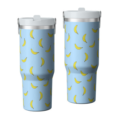 Gobelet 30 oz avec couvercle et poignée Gobelets isothermes en acier inoxydable Bouteille d'eau mignonne avec bascule (motif banane)