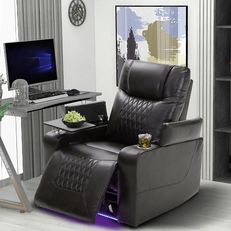 Power Motion Recliner With USB Charging Port And Hidden Arm Storage 2 Convenient Cup Holders