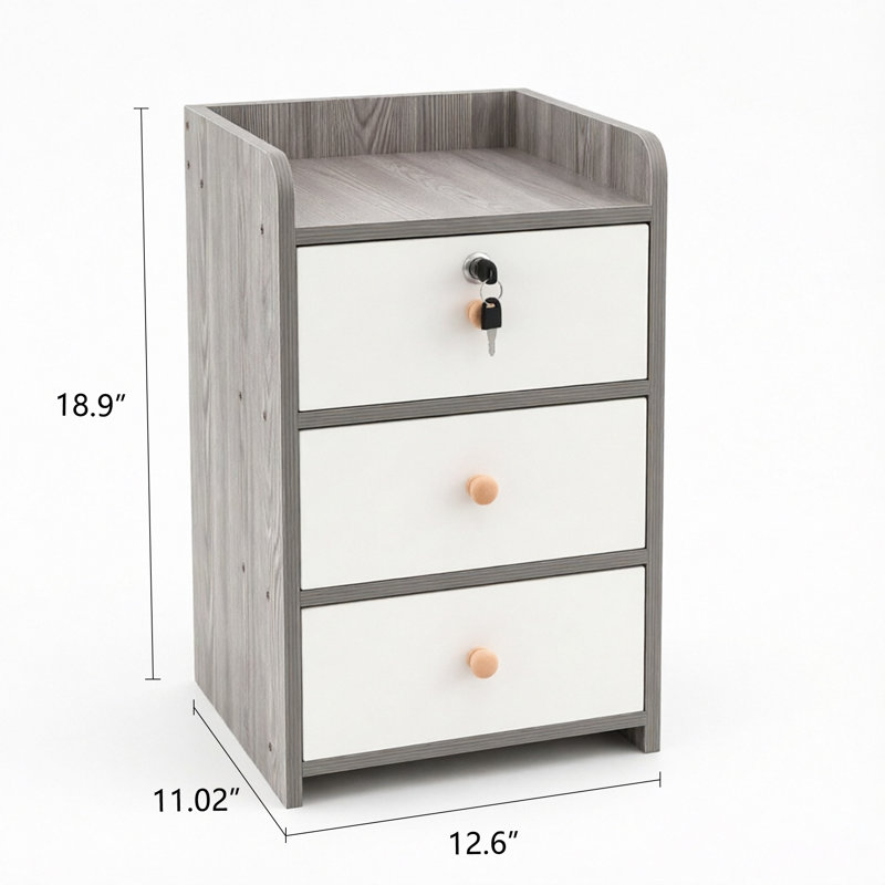 Ensemble de 2 tables d'appoint avec 3 tiroirs et serrure, tables de chevet modernes en bois avec tablette supérieure et meuble de rangement pour chambre, salon et petits espaces.