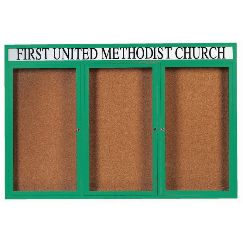 Tableau d'affichage mural illuminé et fermé, Vert thermolaqué, Trois, 48 po x 72 po
