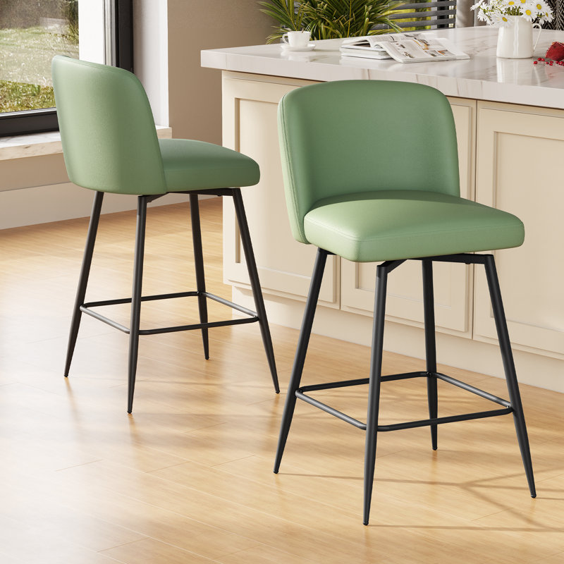 Swivel 26.8'' Faux Leather Counter Stool, Green