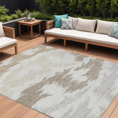 Tapis extérieur lavable abstrait beige et brun 8 pi x 10 pi ivoire