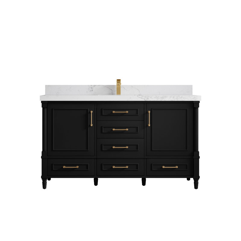 Aberdeen 60'' Single Bathroom Vanity with Quartz Top, Calacatta Nuvo, Dark Forest Green
