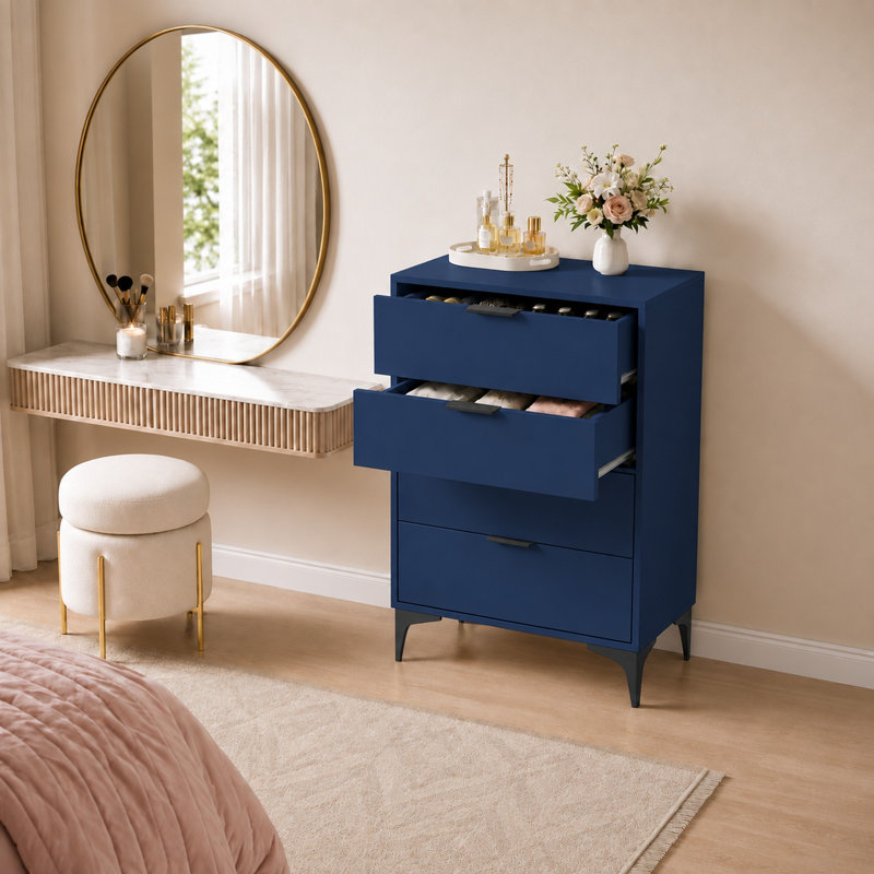 Commode 4 tiroirs, commode, commode de chambre, Bleu