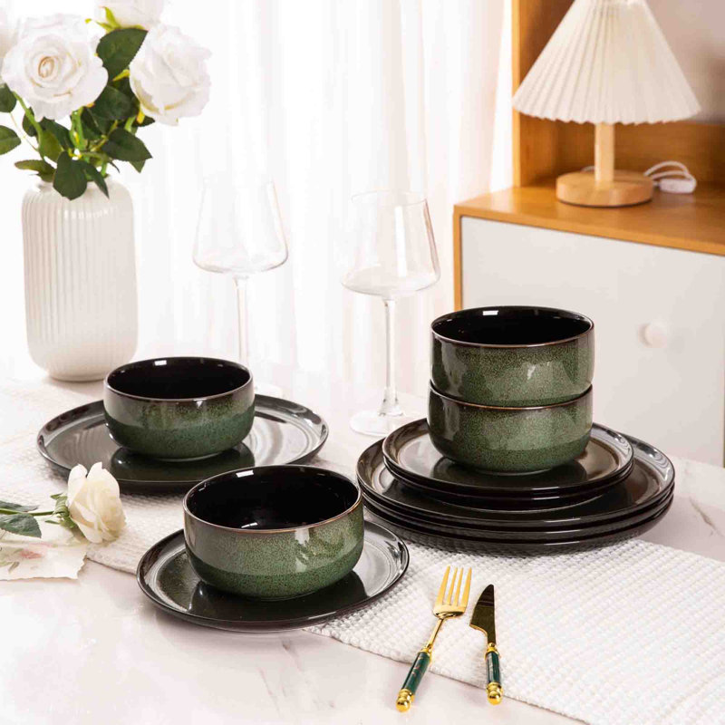 Rinoa Piece Ceramic Dinnerware Set - Service for 4, Jade Green