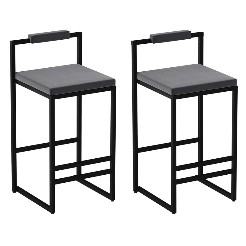 Tabourets de bar contemporains en velours gris avec repose-pieds et support de 220 lb, de 2 pour plusieurs réglages de haute qualité en noir, structure rouille, repose-pieds, salles à manger