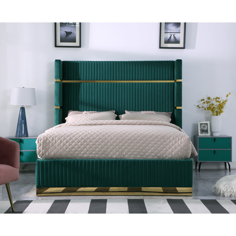 Aspen Upholstered Low Profile Platform Bed, King, Green