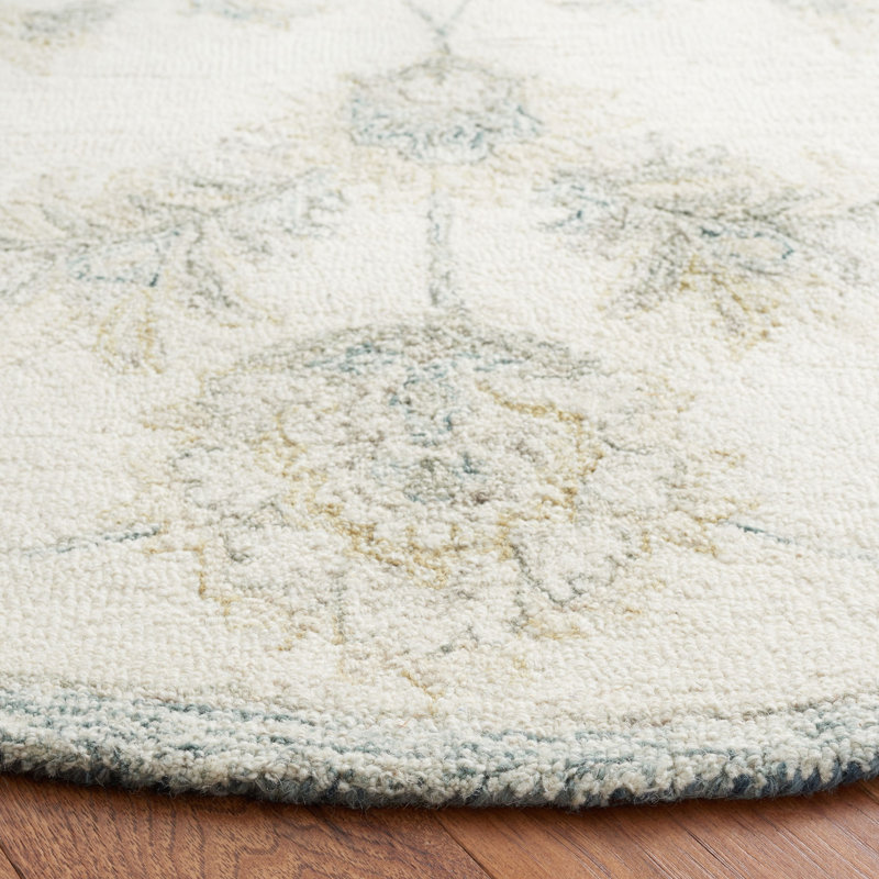 Martha Stewart Hand Tufted Wool/Cotton Floral Rug in Ivory/Sage, Round 6'