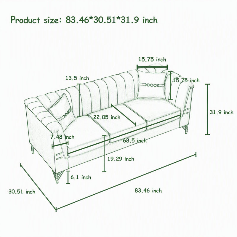 Sofa en velours, Velours vert