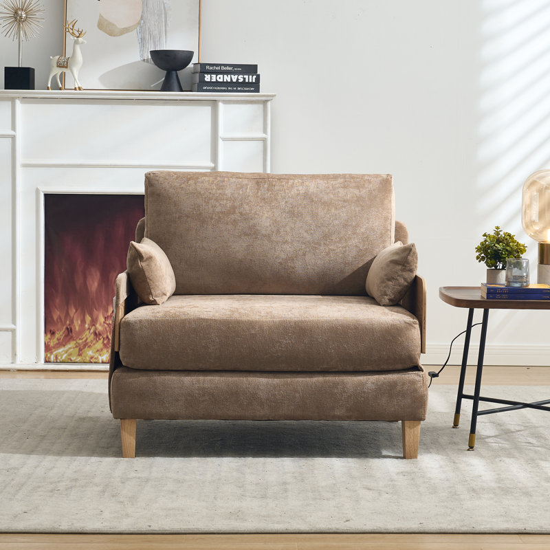 Space-Saving 3-in-1 Convertible Light Brown Sofa Bed Recliner, Mid-Century Modern Design for Small Spaces, Multi-Functional Furniture with Removable Storage Pockets