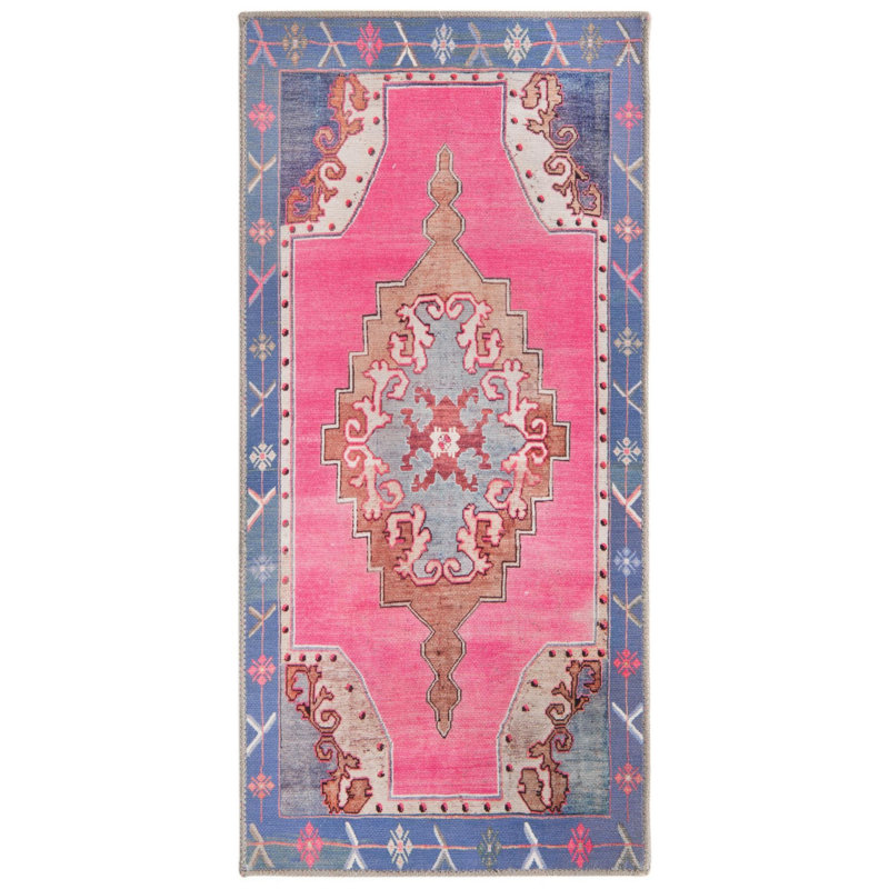 Tapis traditionnel d'Oppie fuchsia / violet, Tapis de couloir 2 pi x 4 pi