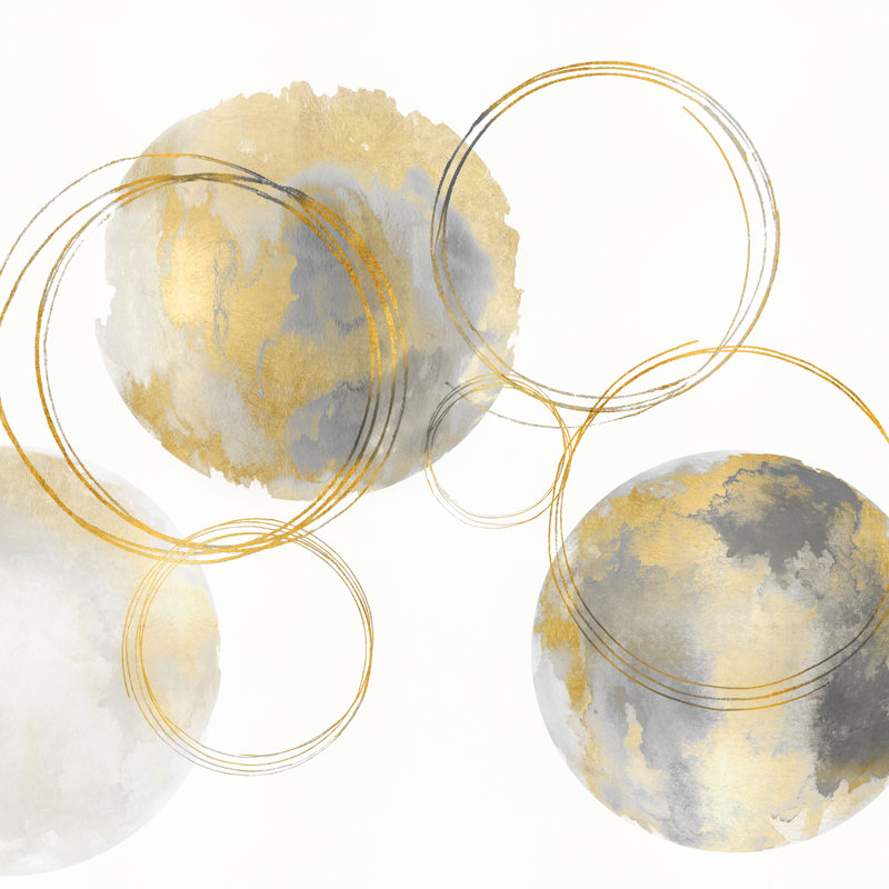 Gold And Grey Circles Abstract 1 by Natalie Harris - Wrapped Canvas Painting, 91cm H x 91cm W