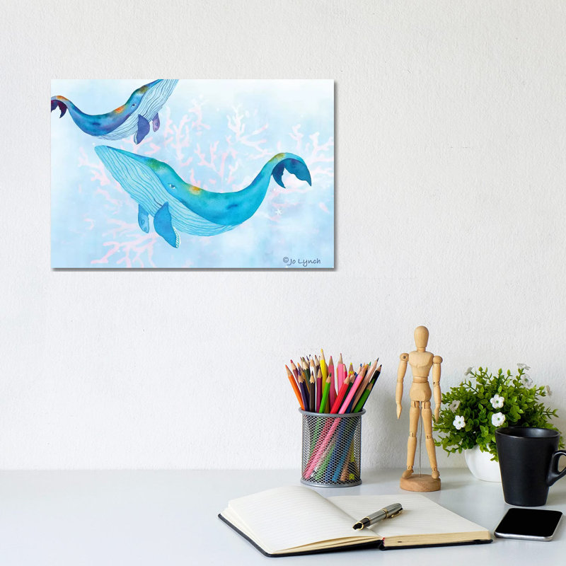 Whales Play Ocean by Jo Lynch - Wrapped Canvas Gallery-Wrapped Canvas Giclée, 20.32cm H x 30.48cm W