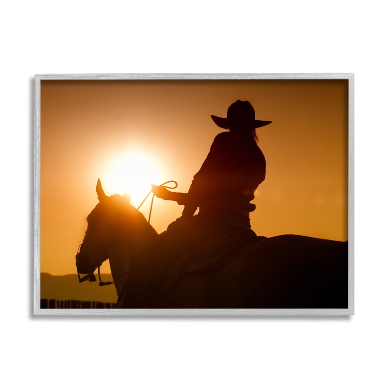" Cowboy At Sunset Silhouette " by Lisa Dearing, 16" H x 20" W x 1.5" D