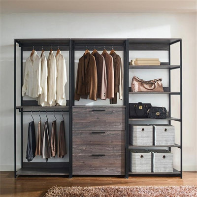  96 in W White Freestanding Walk in Closet System with 3 Towers and Metal Frame