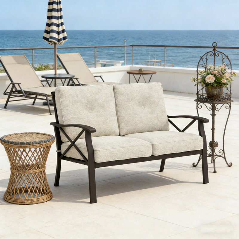 48" Outdoor Loveseat with Cushions, Beige