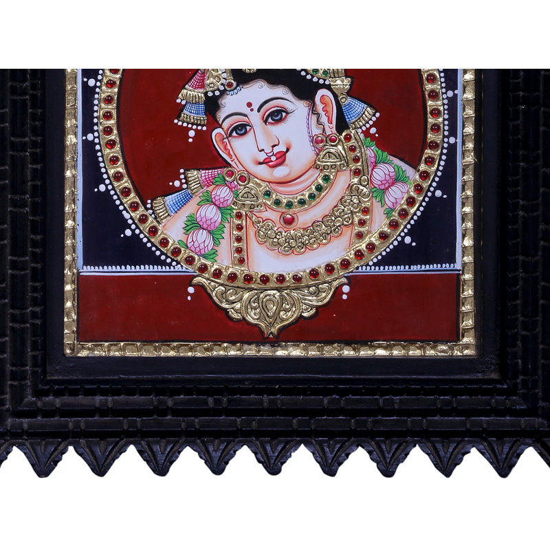 Lord Krishna Face | Couleurs traditionnelles avec or 24 carats | Structure en bois de teck | Fait à la main