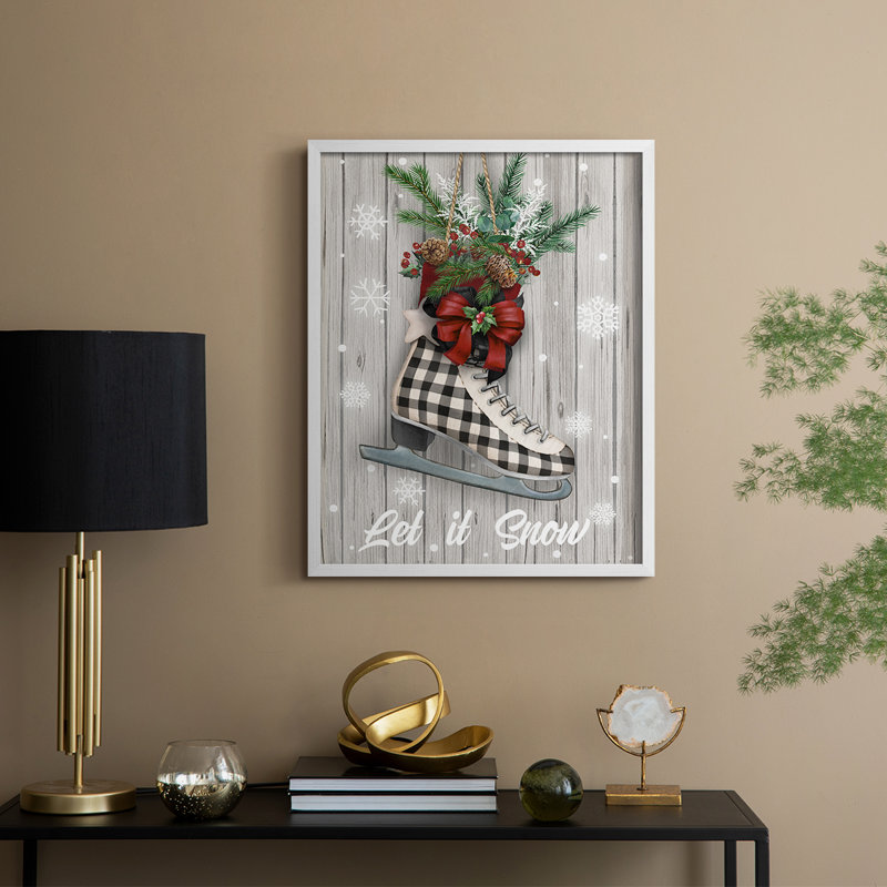 Christmas Skates Framed Print - Solid Wood, 11" H x 9" W, White