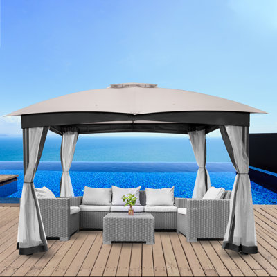 10 x 12 pi Pavillon de jardin à toit à deux niveaux avec sacs de sable et filet