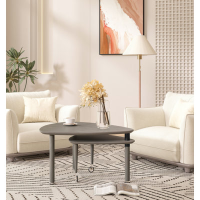 Table basse rotative moderne à 360 degrés pour le salon, pieds en bois massif avec table de cocktail Simply Assemble, mobilier d'appoint en bois rotatif, placage de chêne gris, plateau en polyuréthane résistant à l'usure