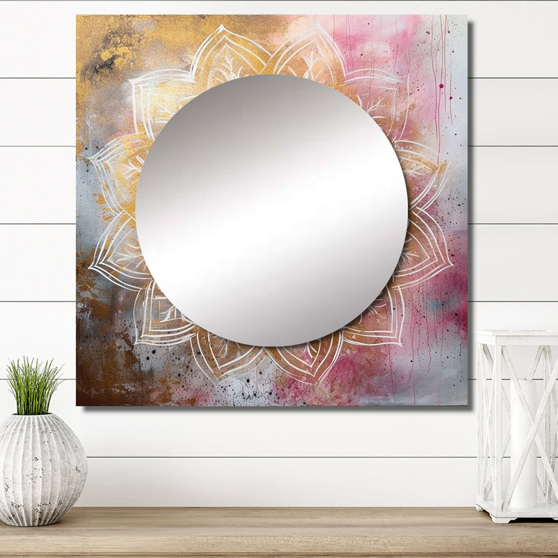 Omraj - Grand miroir carré Boho Mandala pour décoration murale, 23 po x 23 po