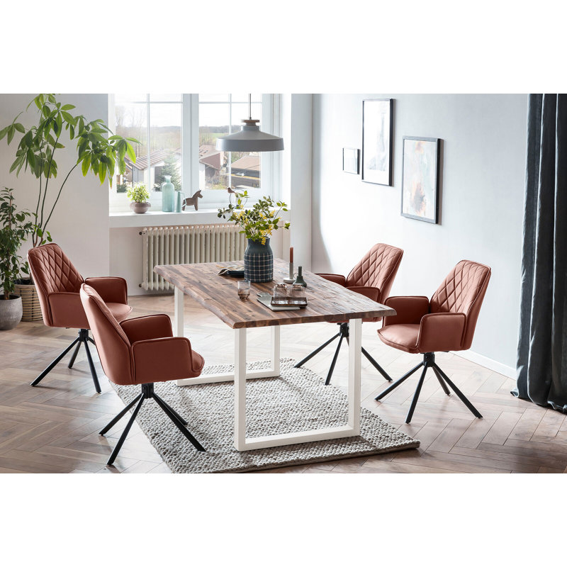 4 - Person Dining Set, 75cm H x 180cm W x 90cm D, Natural/White/Cognac/Black, Black/White/Natural/Cognac